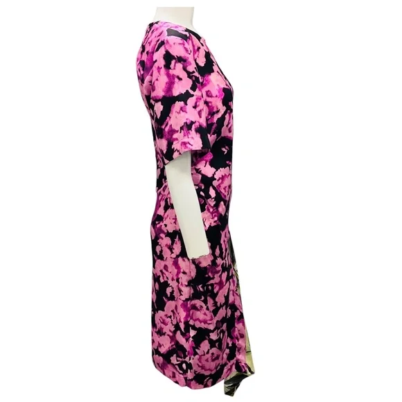 DRIES VAN NOTEN PINK / BLACK MULTI PRINTED SILK MIDI DRESS - Picture 2 of 4